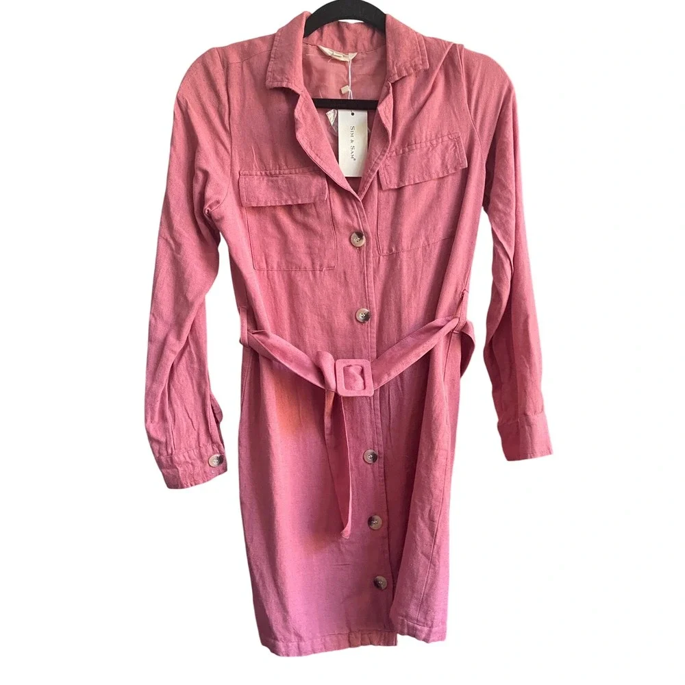 sim and sam pink dress HOT PINK POPLIN MINI DRESS
